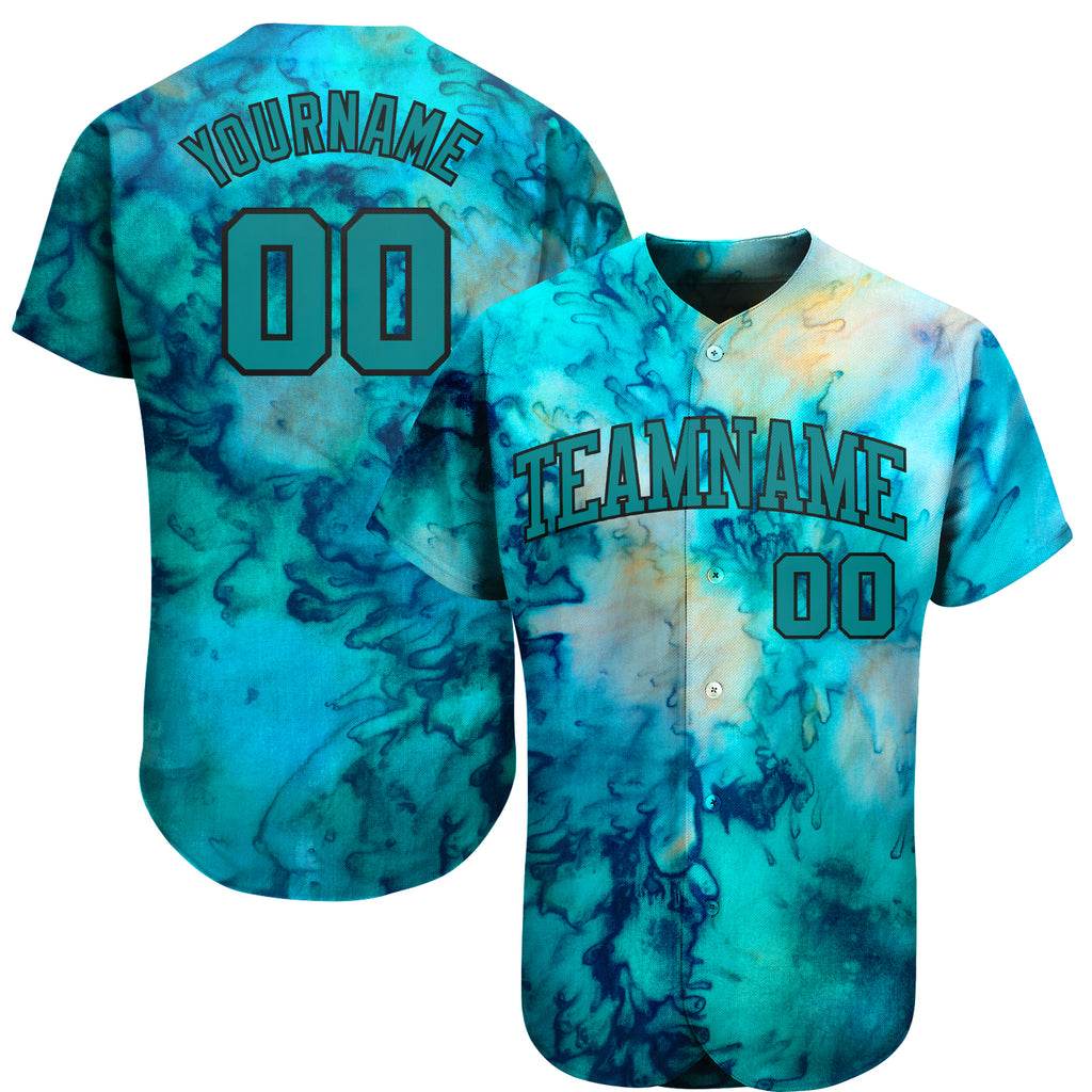 Custom Tie Dye Teal-Black 3D Authentic Baseball Jersey