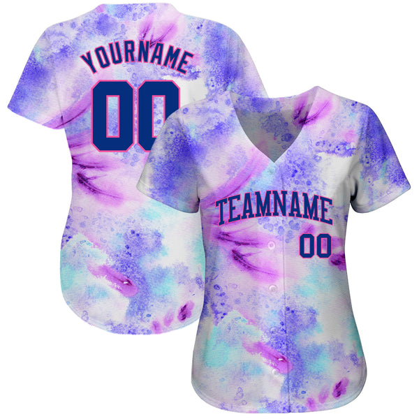 Custom Tie Dye Royal-Pink 3D Authentic Baseball Jersey