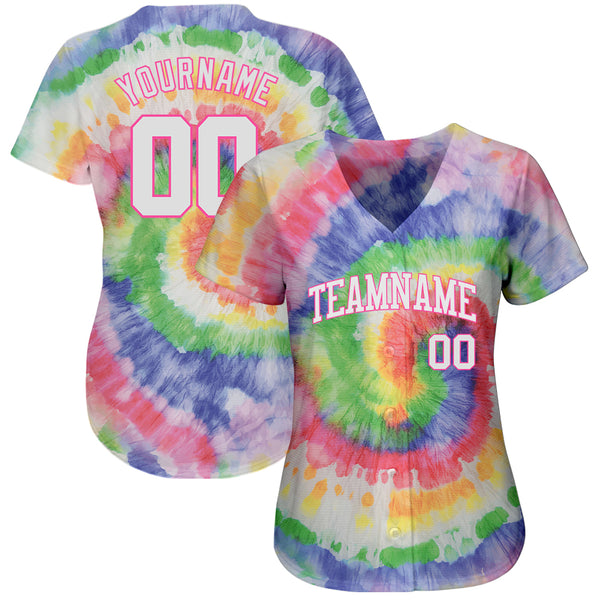 Custom Tie Dye White-Pink 3D Authentic Baseball Jersey