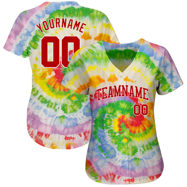 Custom Tie Dye Red-White 3D Authentic Baseball Jersey