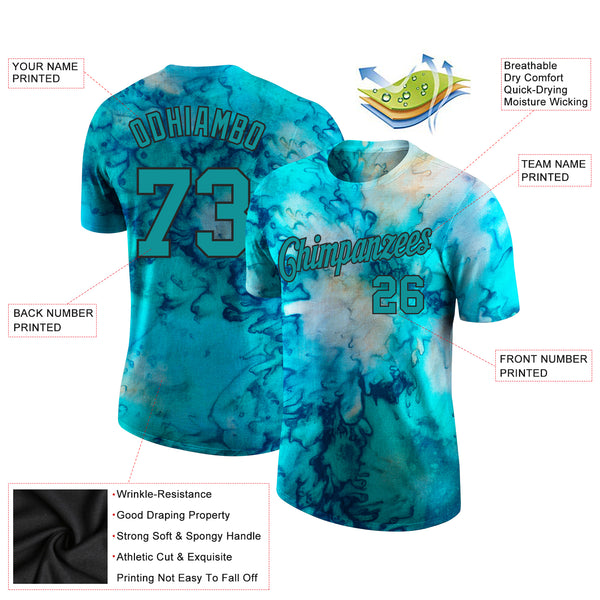 Custom Tie Dye Aqua-Black 3D Performance T-Shirt