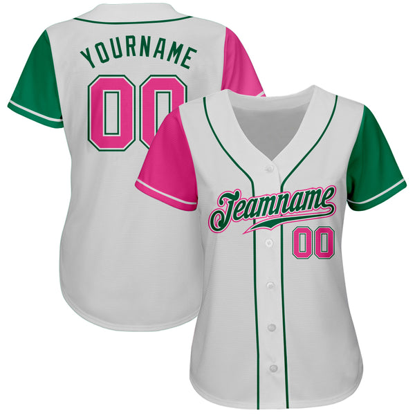 Custom White Pink-Kelly Green Authentic Two Tone Baseball Jersey