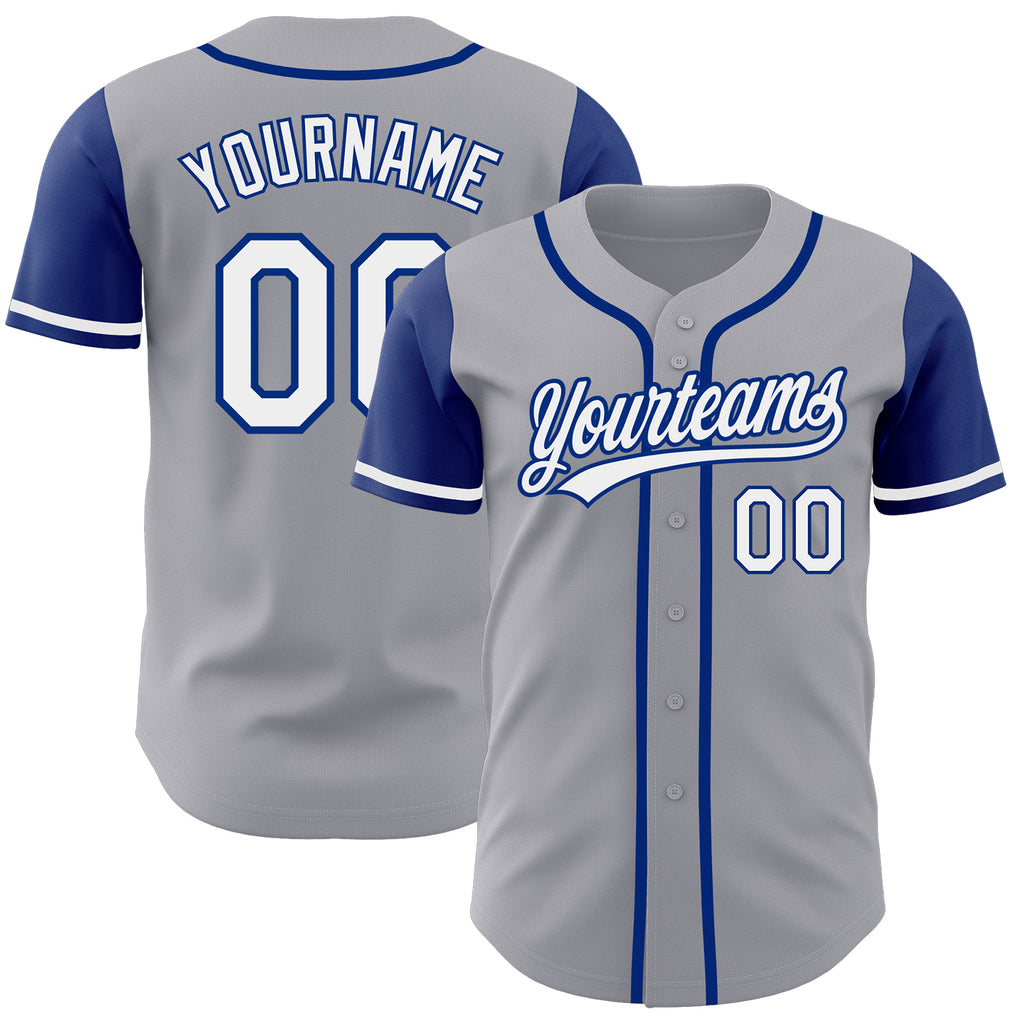 Custom Gray White-Royal Authentic Two Tone Baseball Jersey