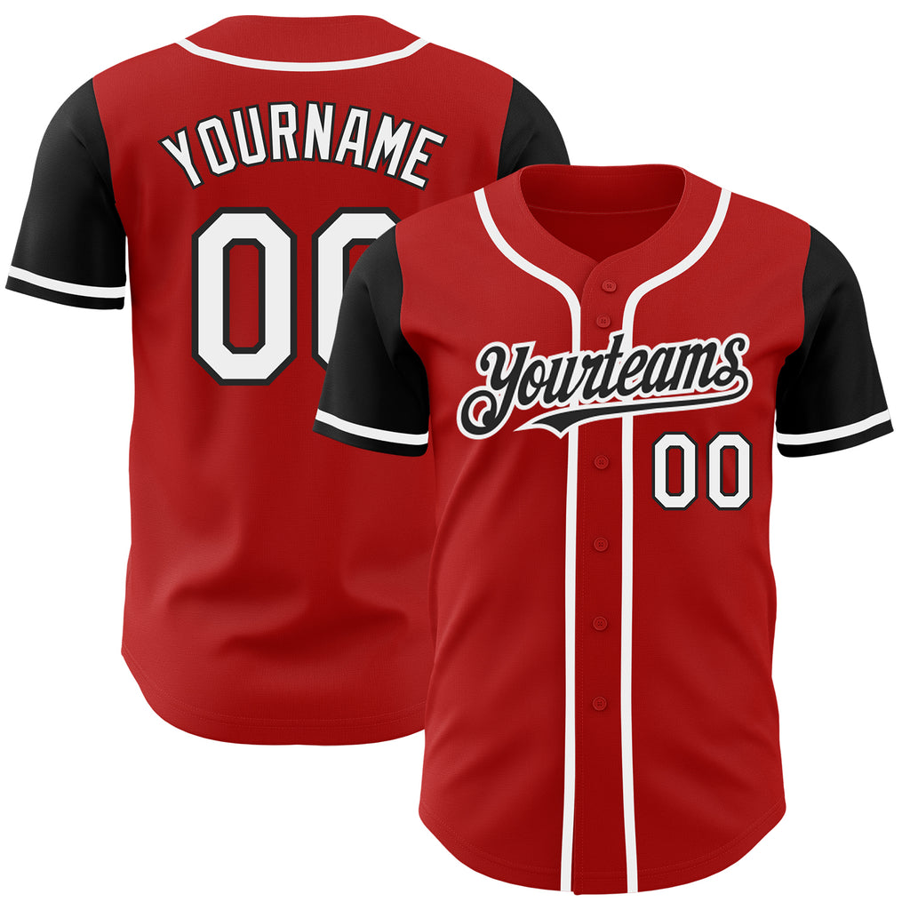 Custom Red White-Black Authentic Two Tone Baseball Jersey