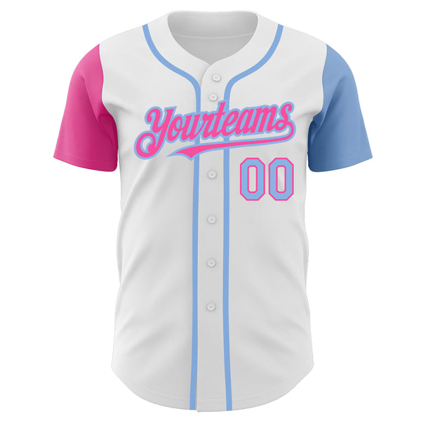 Custom White Light Blue-Pink Authentic Two Tone Baseball Jersey