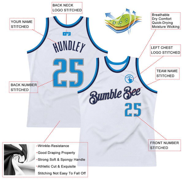 Custom White Blue-Navy Authentic Throwback Basketball Jersey