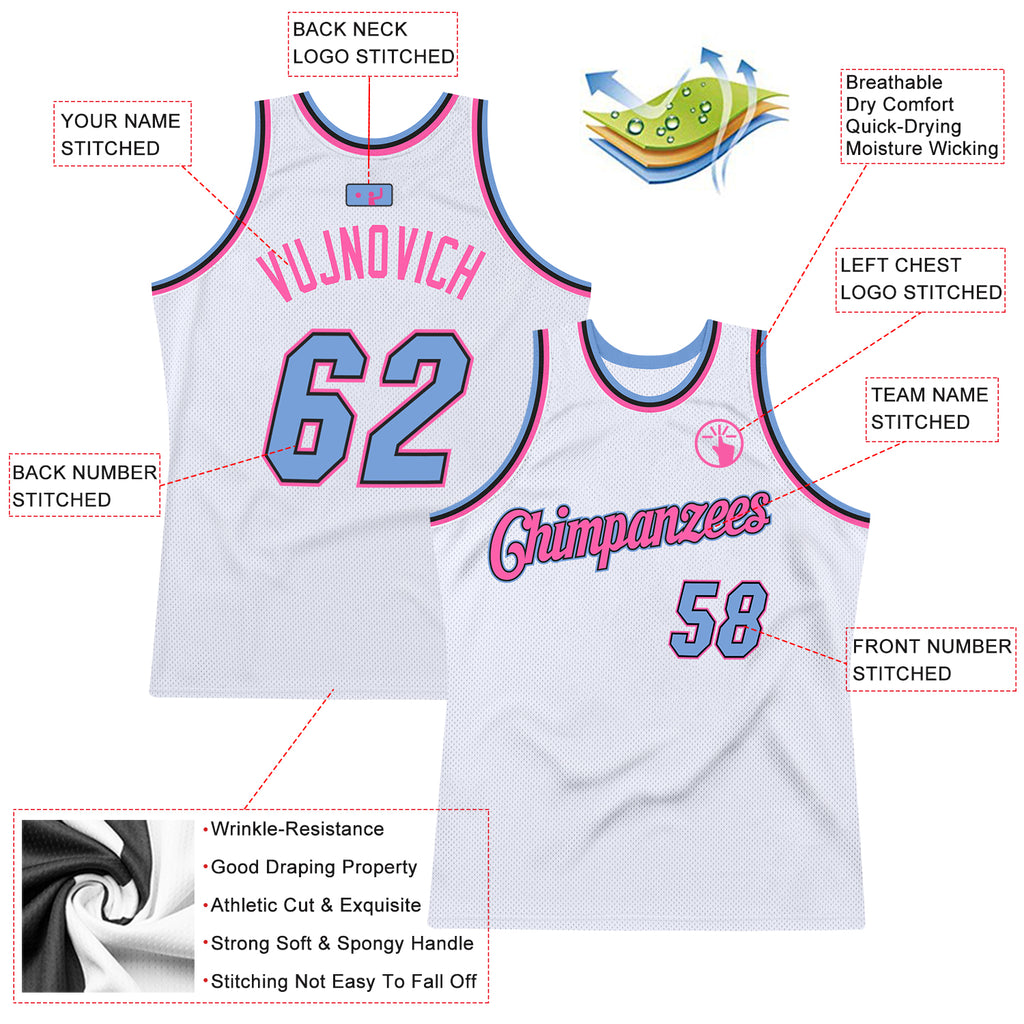 Custom Light Pink White-Light Blue Authentic Throwback Basketball Jersey  Discount