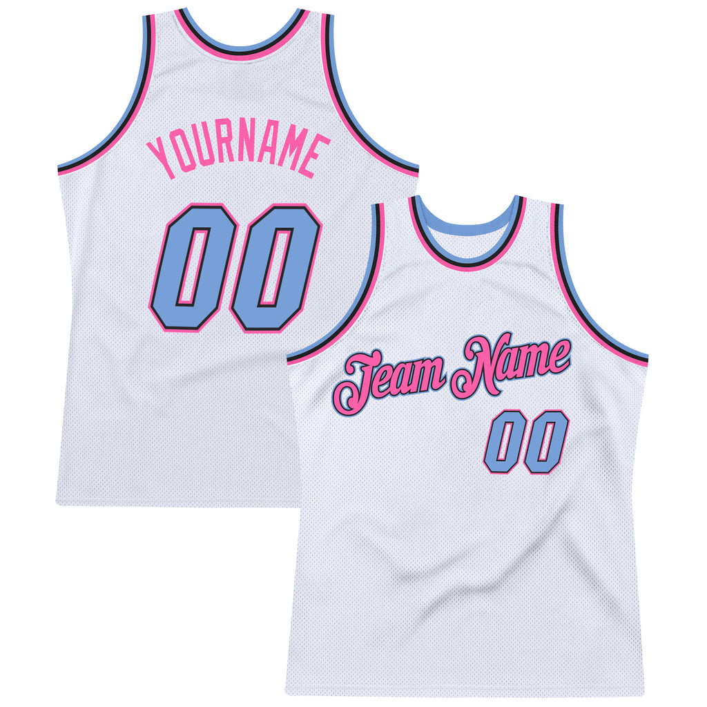 Custom Own White Light Blue Pink Basketball Stitched Jersey Free Shipping –  Fiitg