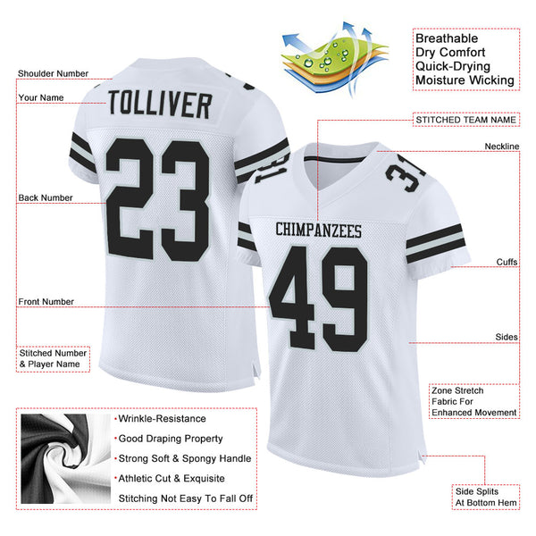 Custom White Black-Silver Mesh Authentic Football Jersey