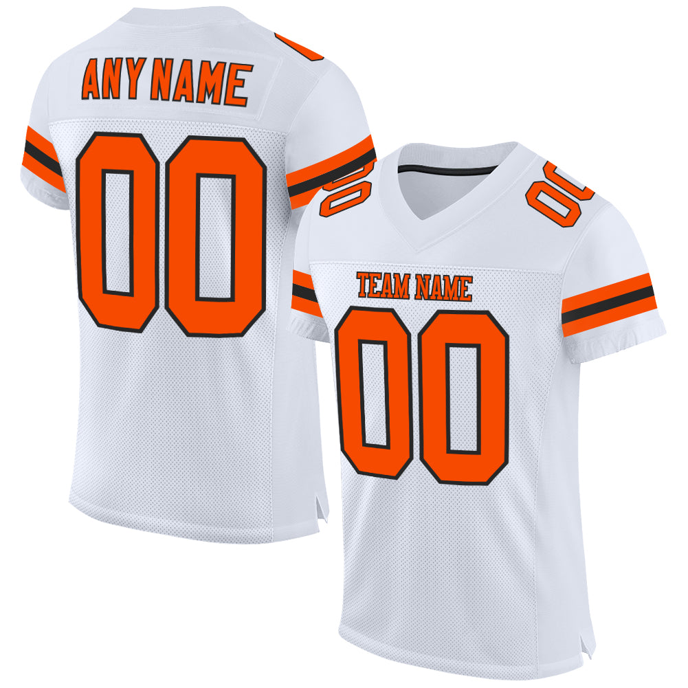 Custom White Orange-Black Mesh Authentic Football Jersey