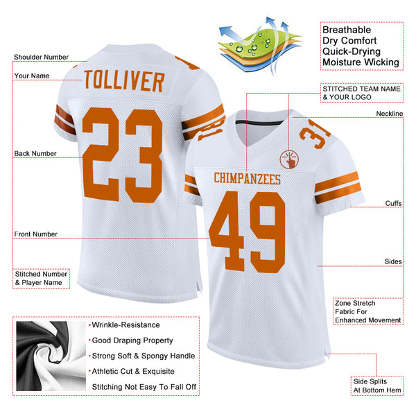 Custom White Texas Orange Mesh Authentic Football Jersey