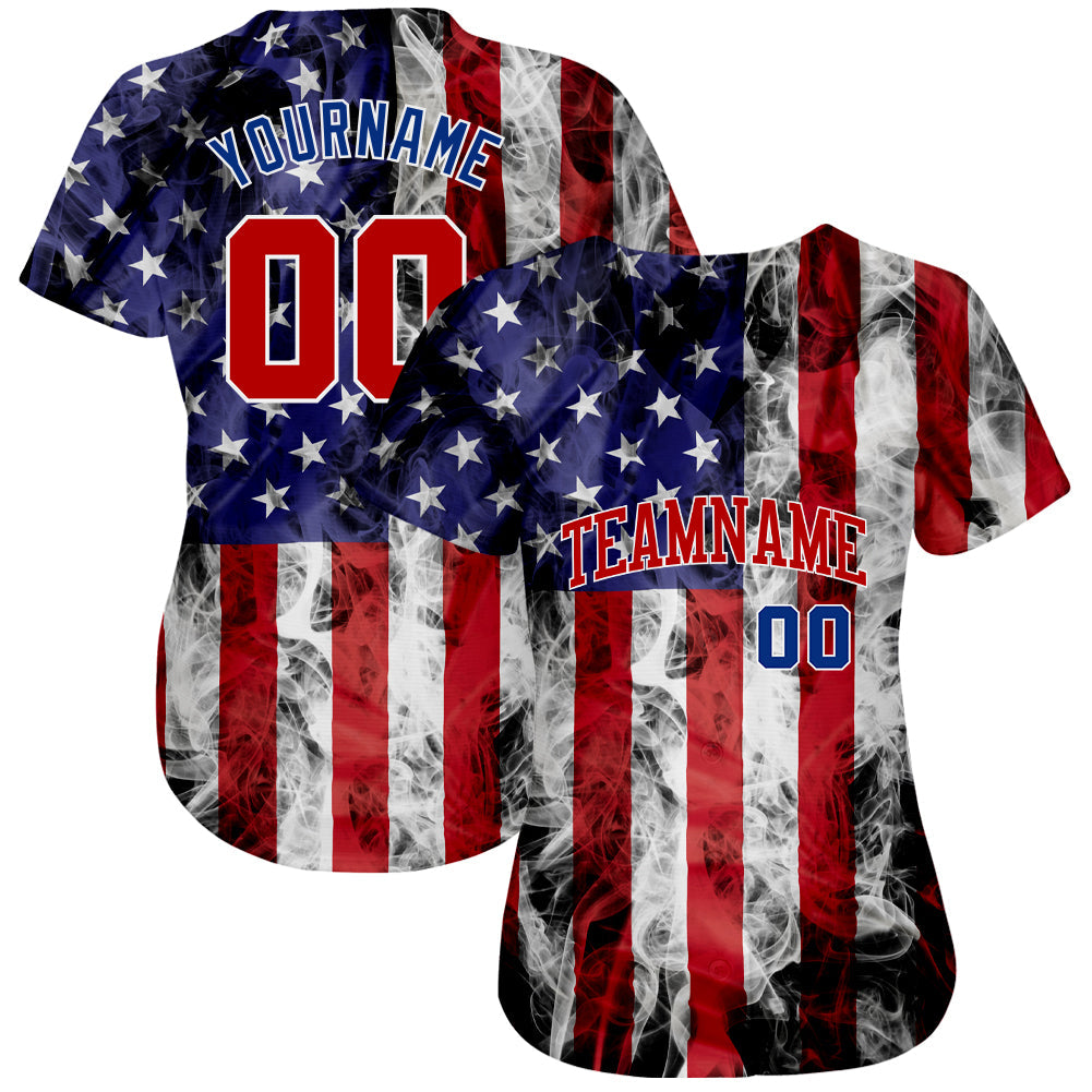Custom White Red-Royal 3D American Flag Fashion Authentic Softball Jersey