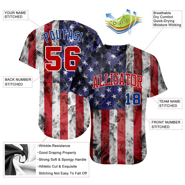 Custom White Red-Royal 3D American Flag Fashion Authentic Softball Jersey