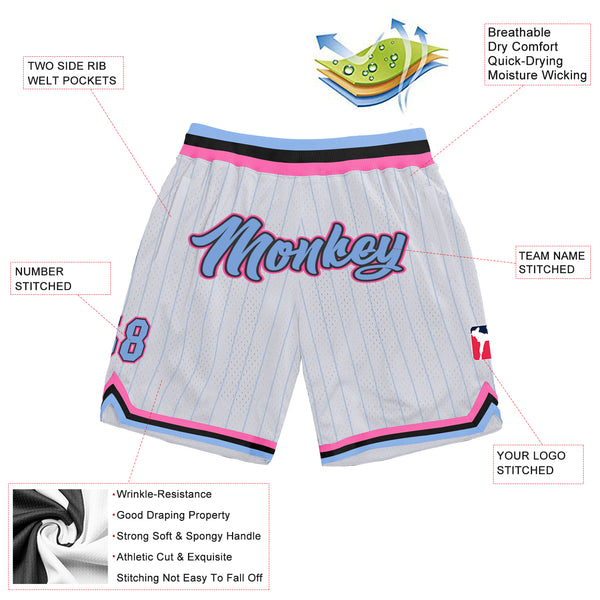 Custom White Light Blue Pinstripe Light Blue-Pink Authentic Basketball Shorts