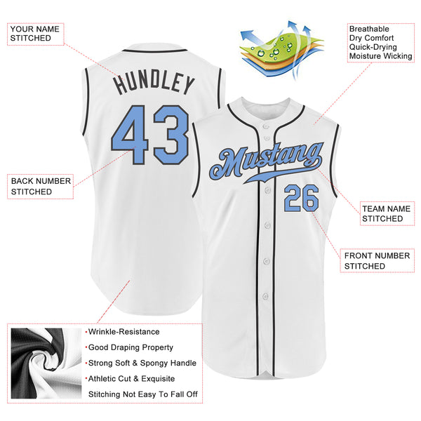 Custom White Light Blue-Steel Gray Authentic Sleeveless Baseball Jersey