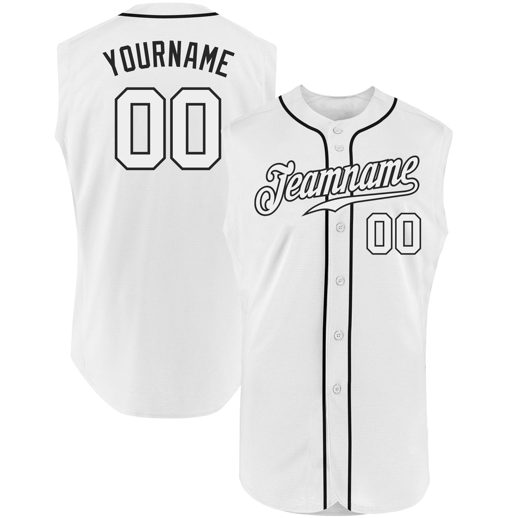 Custom White White-Black Authentic Sleeveless Baseball Jersey