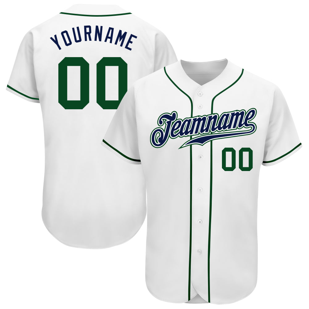 Custom White Green-Navy Authentic Baseball Jersey