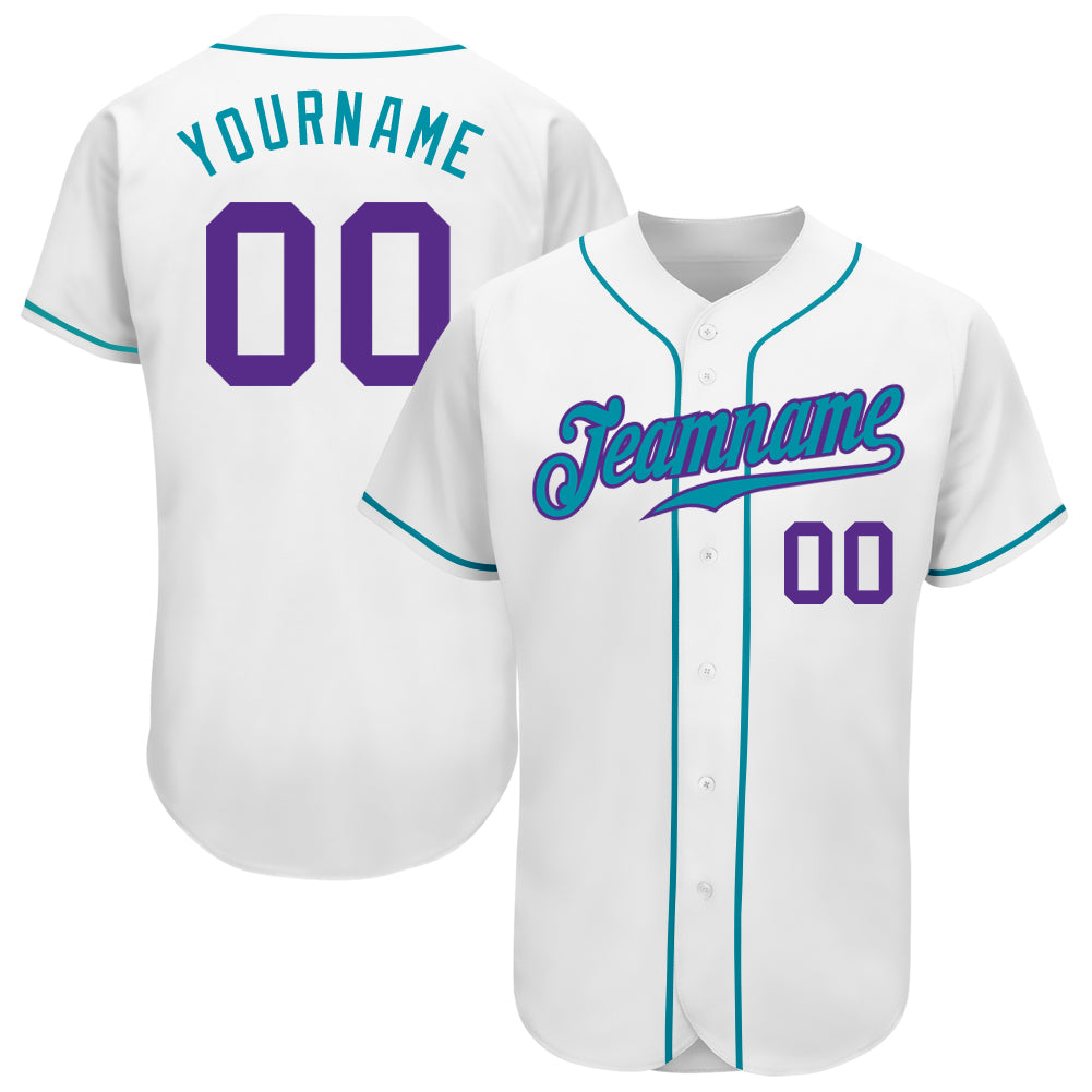 Custom White Purple-Teal Authentic Baseball Jersey