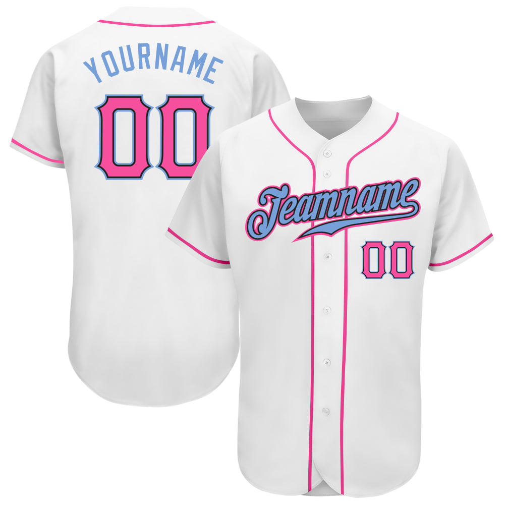 Custom Baseball Jersey White Pink-Light Blue Authentic Men's Size:XL