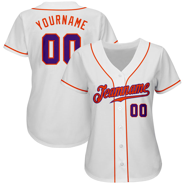 Custom White Purple-Orange Authentic Baseball Jersey