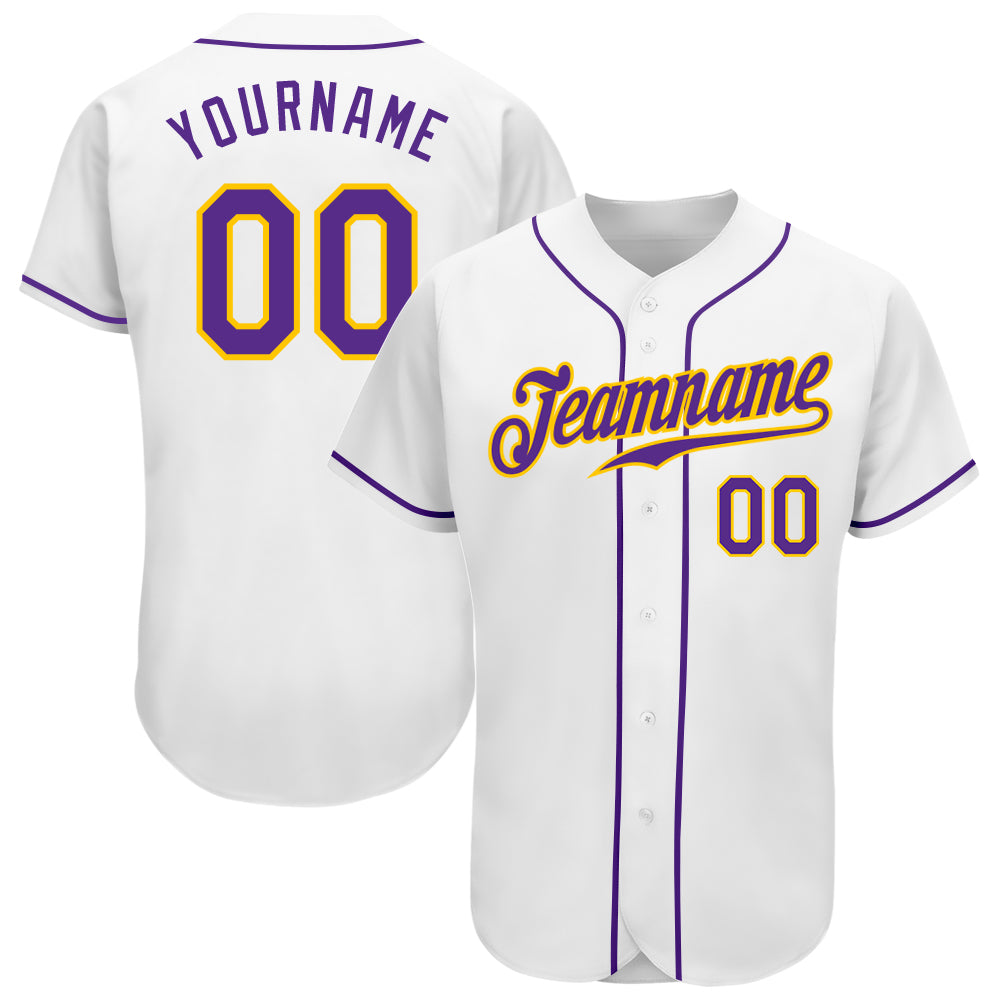 Custom White Purple-Gold Authentic Baseball Jersey