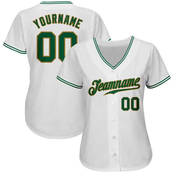 Custom White Kelly Green-Old Gold Authentic Baseball Jersey