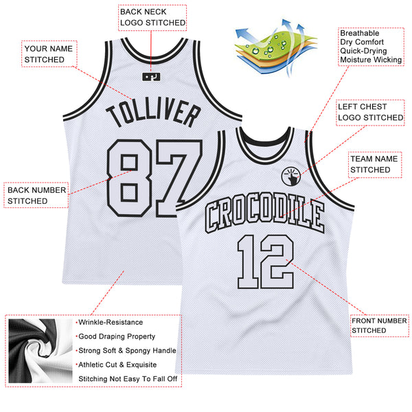 Custom White White-Black Authentic Throwback Basketball Jersey