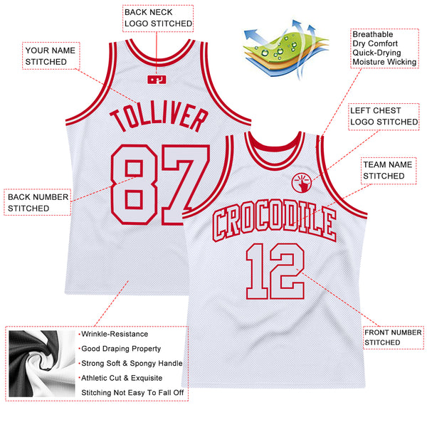 Custom White White-Red Authentic Throwback Basketball Jersey