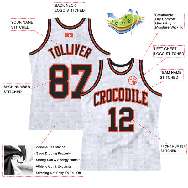 Custom White Black-Orange Authentic Throwback Basketball Jersey