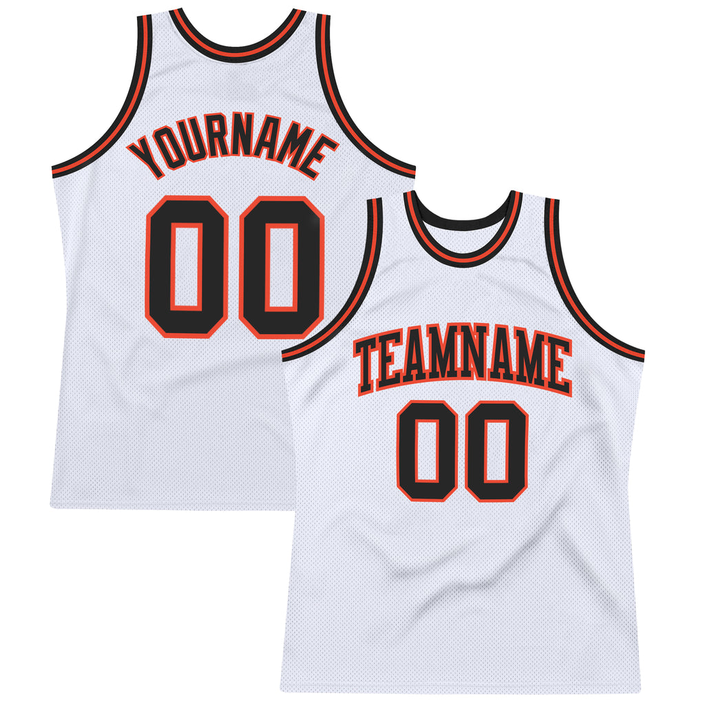 Custom White Black-Orange Authentic Throwback Basketball Jersey