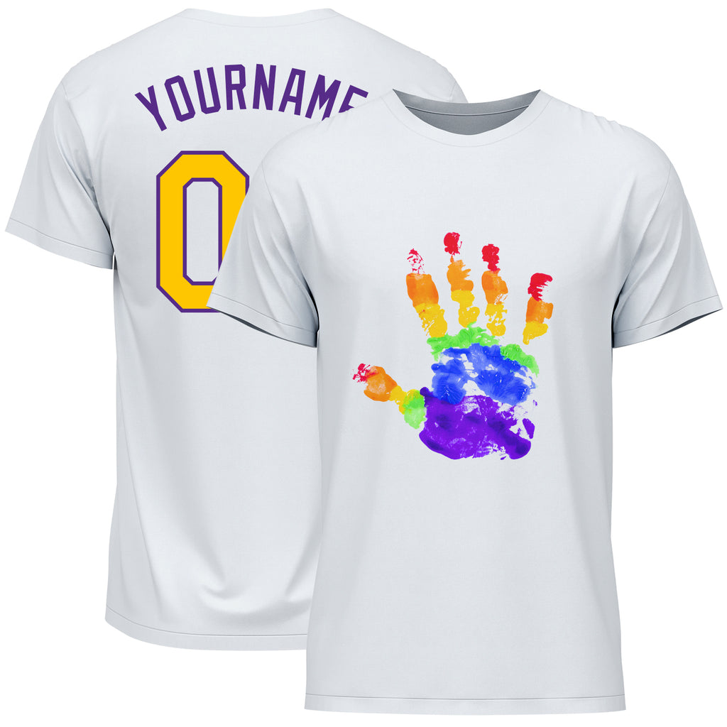 Custom White Gold-Purple Rainbow Colored Hand For Pride LGBT Performance T-Shirt