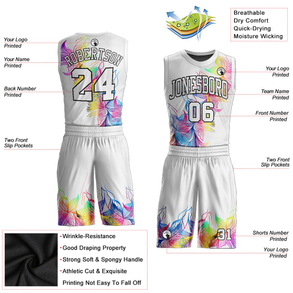 Custom White White-Black Round Neck Sublimation Basketball Suit Jersey