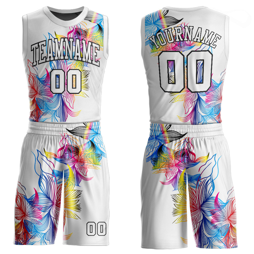 Custom White White-Black Round Neck Sublimation Basketball Suit Jersey