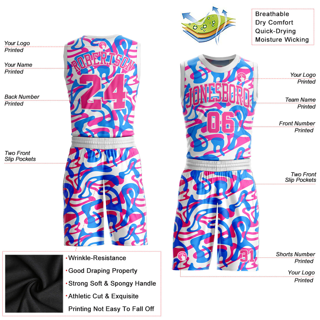 Custom Pink White V-Neck Basketball Jersey