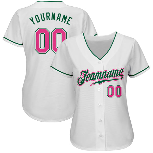 Custom White Pink-Kelly Green Authentic Baseball Jersey