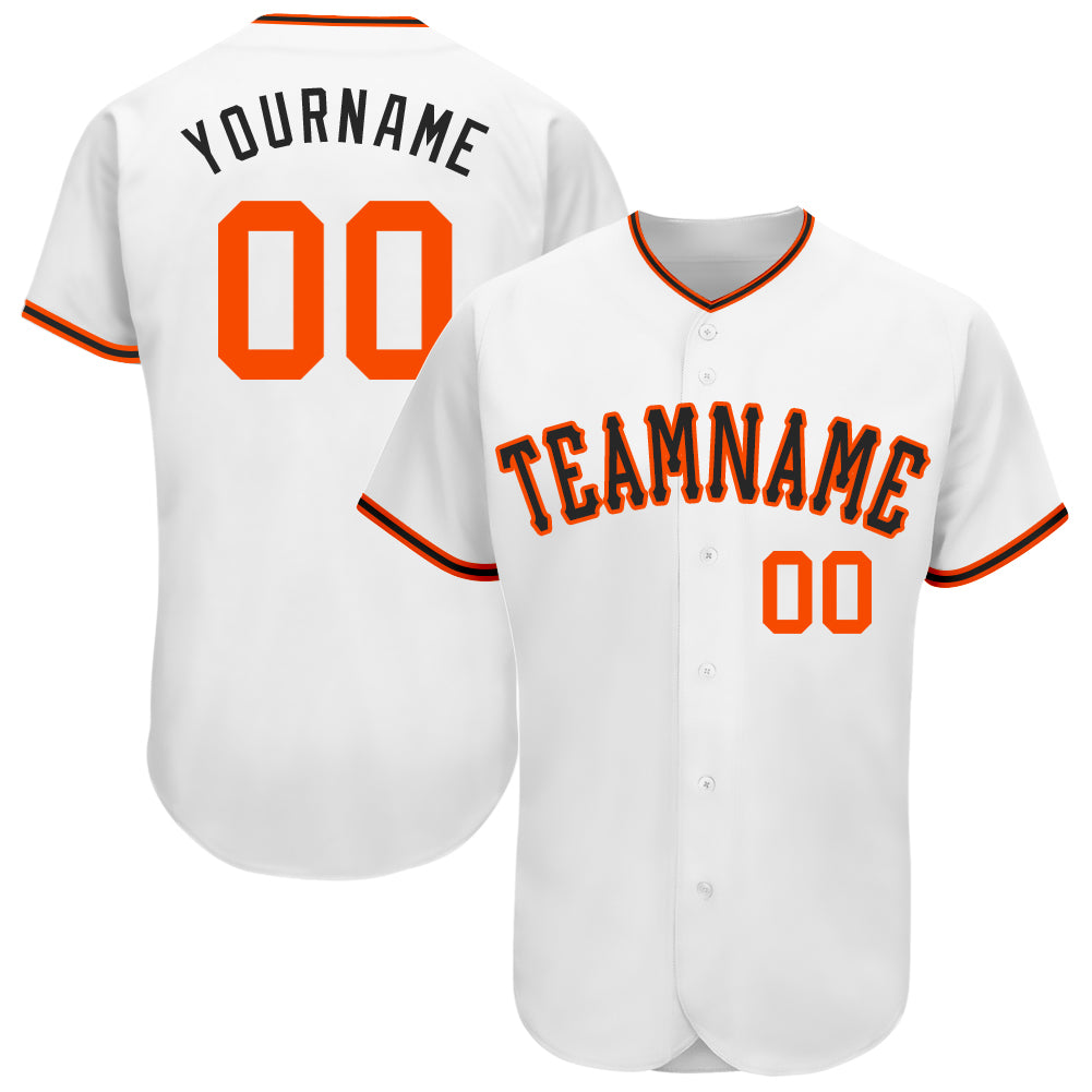 Custom White Orange-Black Authentic Baseball Jersey