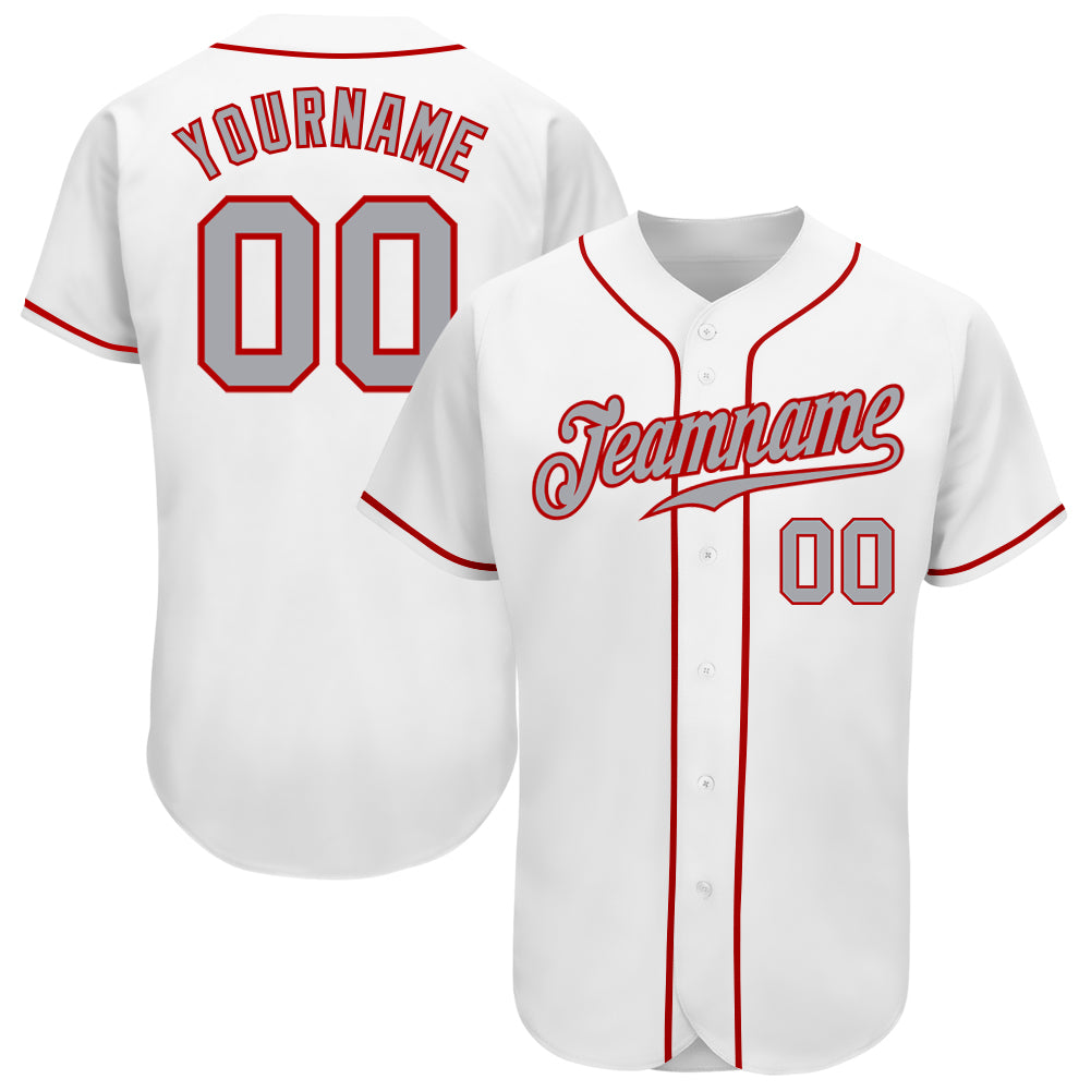 Custom Baseball Jersey White Gray-Red Authentic Men's Size:XL