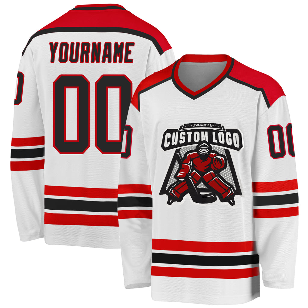 Custom White Black-Red Hockey Jersey