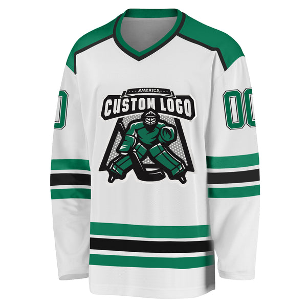 Custom White Kelly Green-Black Hockey Jersey