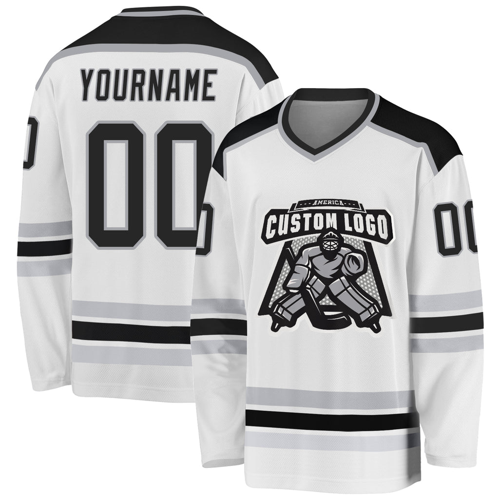 Custom White Black-Gray Hockey Jersey