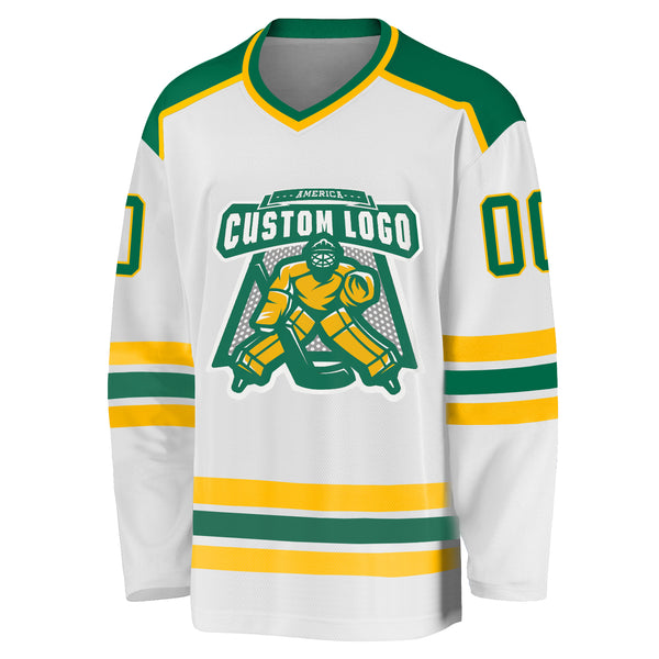 Custom White Kelly Green-Gold Hockey Jersey