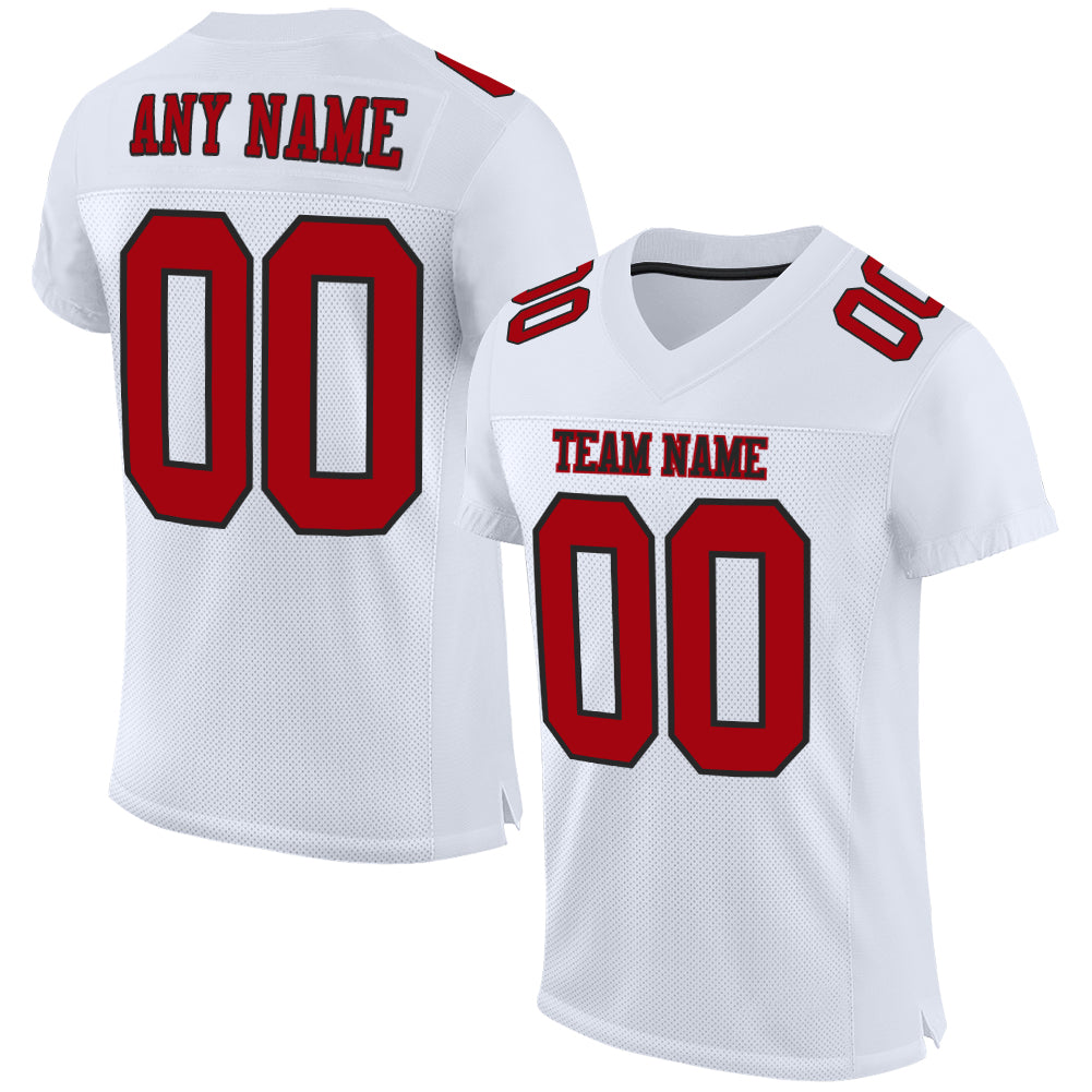 Custom White Red-Black Mesh Authentic Football Jersey