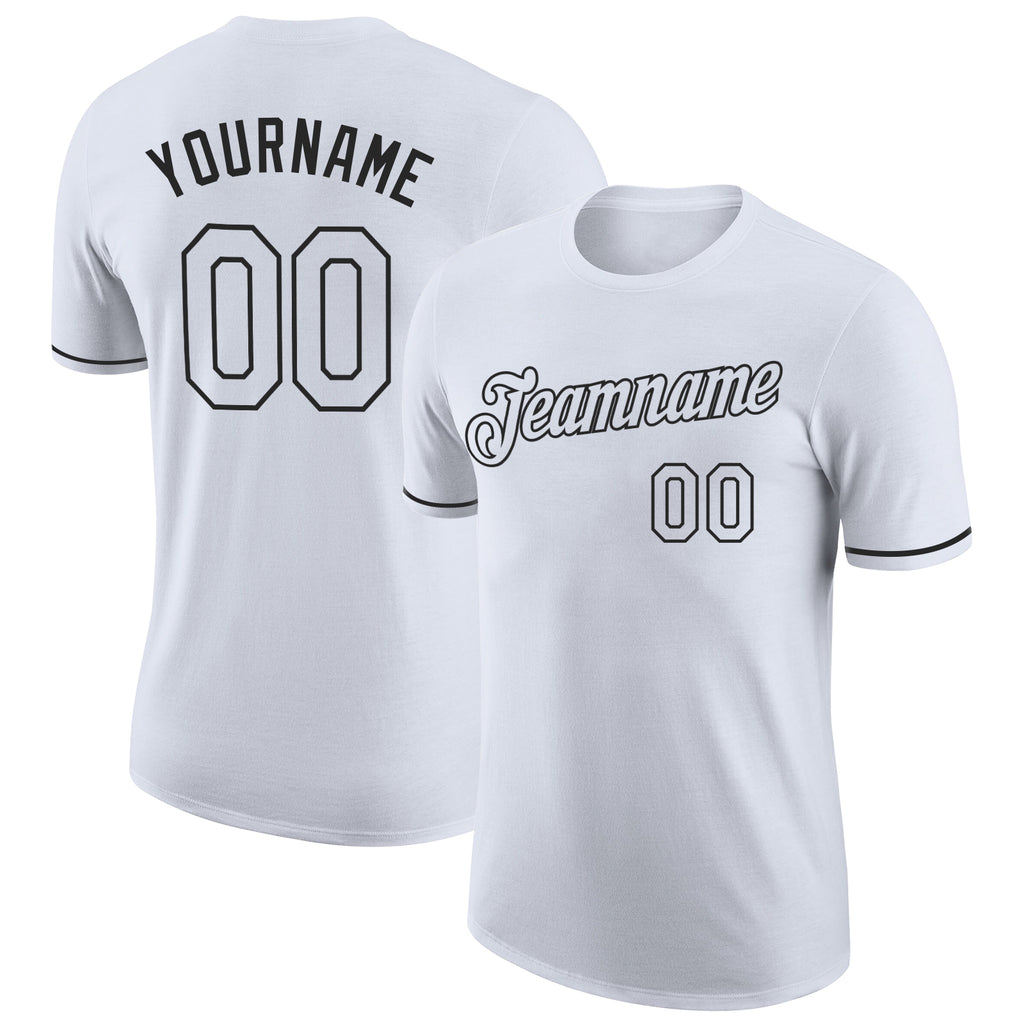 Custom White White-Black Performance T-Shirt