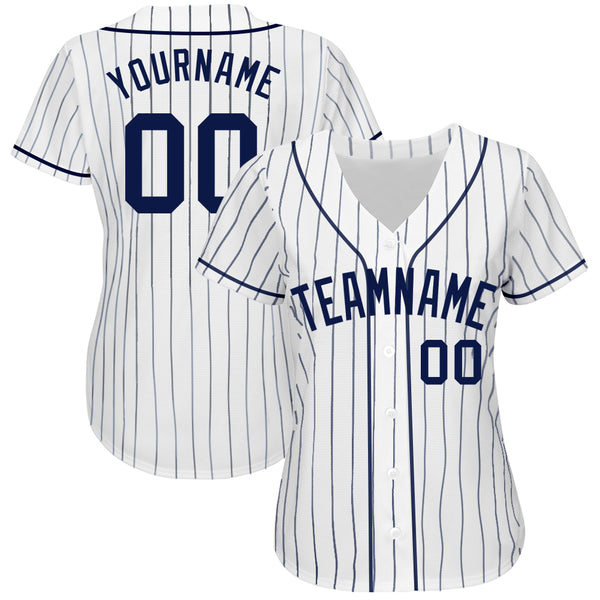 Custom White Navy Pinstripe Navy Authentic Baseball Jersey