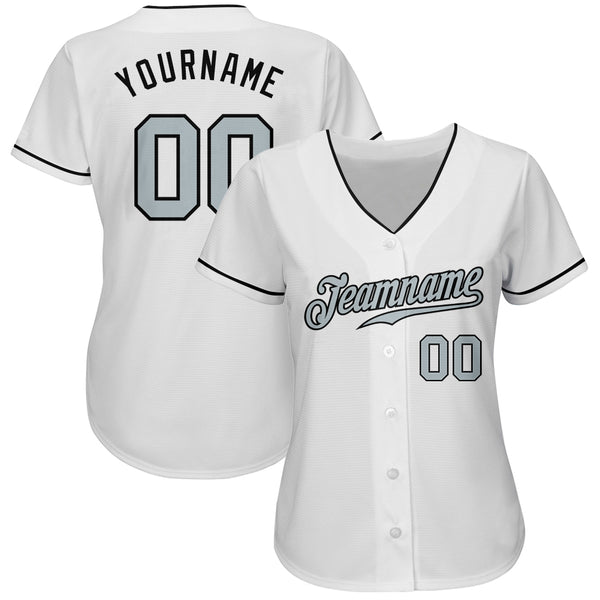 Custom White Silver-Black Authentic Baseball Jersey