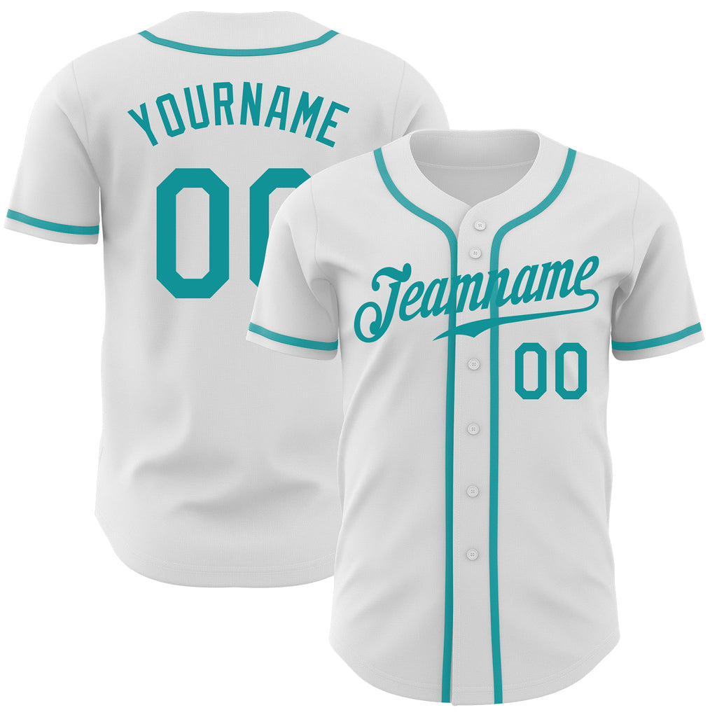 Custom White Teal Authentic Baseball Jersey