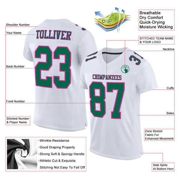 Custom White Kelly Green-Hot Pink Mesh Authentic Football Jersey