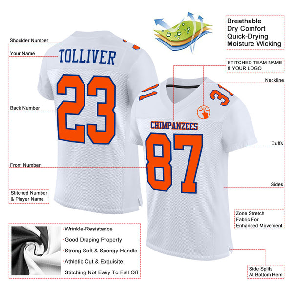 Custom White Orange-Royal Mesh Authentic Football Jersey