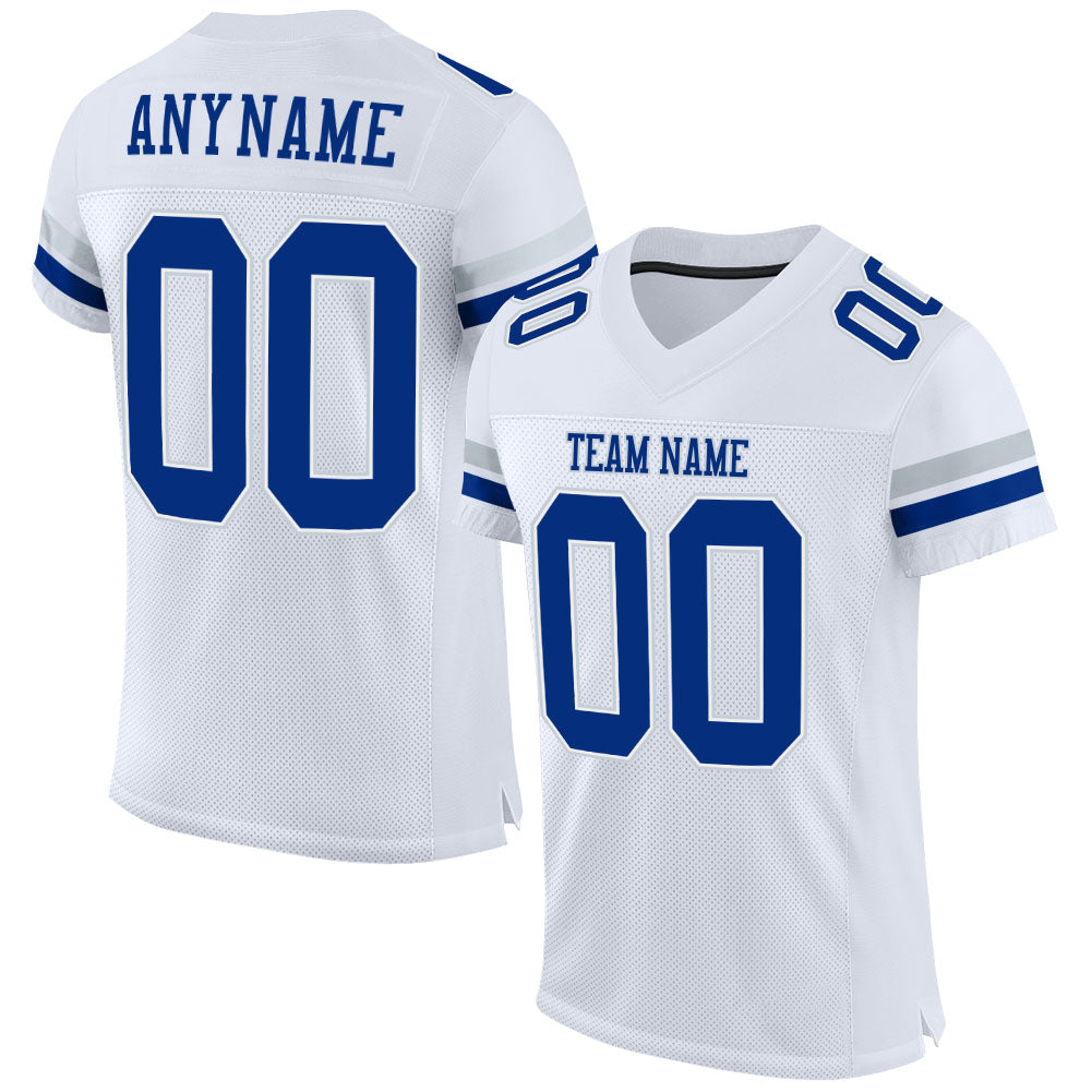 Custom White Royal-Silver Mesh Authentic Football Jersey