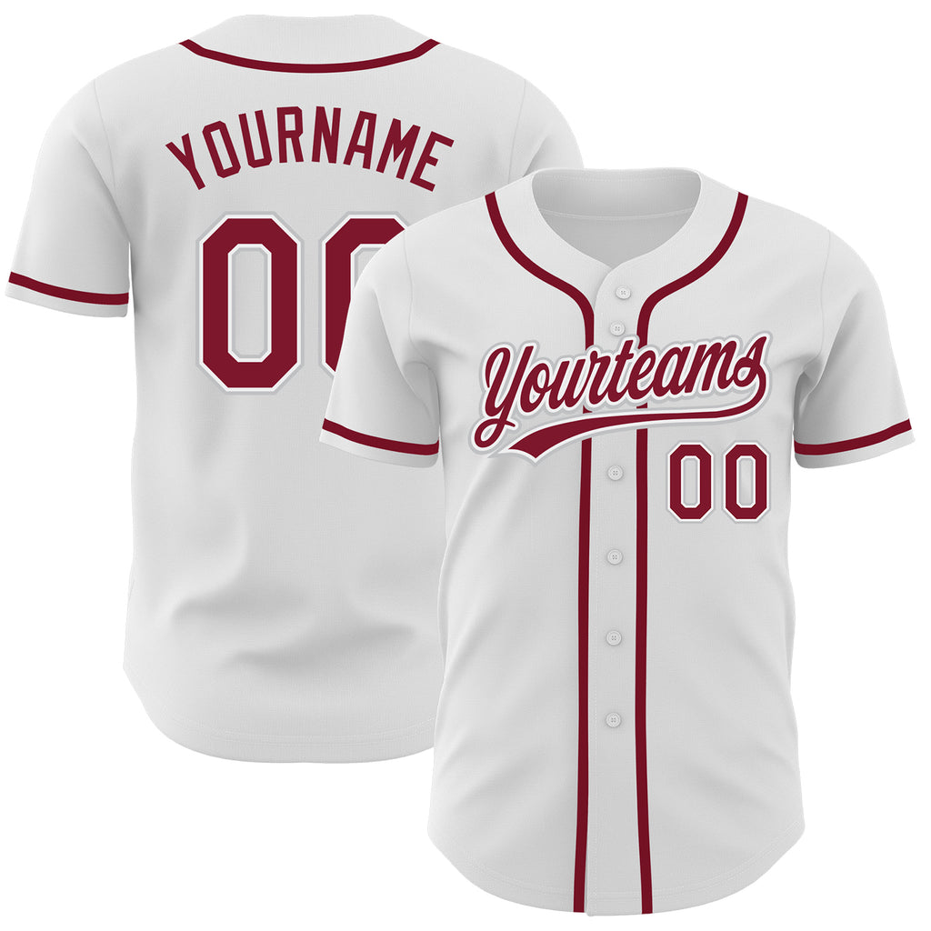 Custom White Crimson-Gray Authentic Baseball Jersey